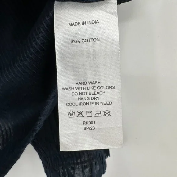 Quince Women's Textured Cotton Peasant Blouse sz S Small Navy Blue NWT Boho Top - Picture 6 of 8